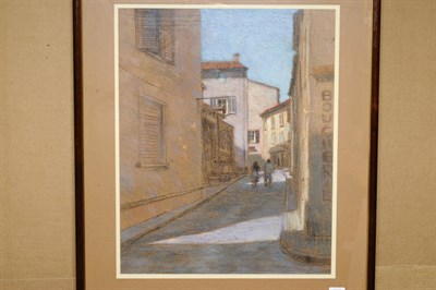 Lot 812 - John Mackie (b.1955) A French Street Scene with Figures Signed and dated (19)87, pastel...