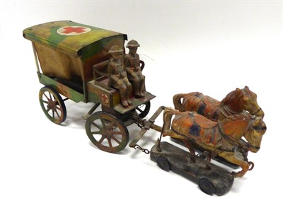 Lot 3380 - Hausser Horse Drawn Military Ambulance with two composition horses and two figures in British...