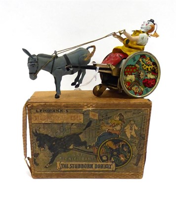 Lot 3381 - Lehmann 425 The Stubborn Donkey with clown figure and lithography to wheels with later EPL logo, in