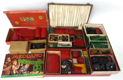 Lot 3386 - Meccano A Collection Of Assorted Post-War Red/Green Loose Parts with leaflets and some brass...