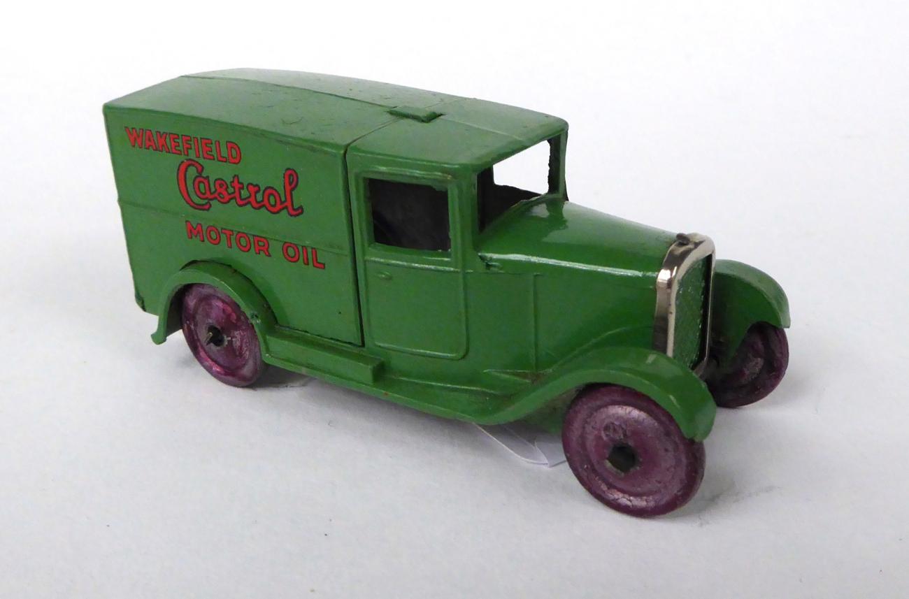 Lot 3416 - Dinky (Pre-War) 28M 1st Type Wakefield Castrol Motor Oil green with purple wheels (E)