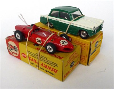 Lot 3419 - Dinky 189 Triumph Herald green/cream (E-G box G) 242 Ferrari racing car (G, but lacks driver,...