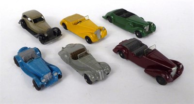 Lot 3420 - Dinky 38 Series And Others 38a Frazer-Nash grey; 38b Sunbeam Talbot yellow; 38c Lagonda green...