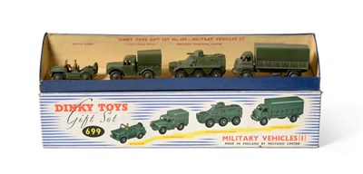 Lot 3429 - Dinky Gift Set 699 Military Vehicles (1) consisting of Austin Champ, 1-ton Cargo Truck,...