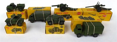 Lot 3432 - Dinky Military 623 Covered wagon, 693 7.2 Howitzer, 621 3-ton wagon, 692 5.5 Medium gun, 643...