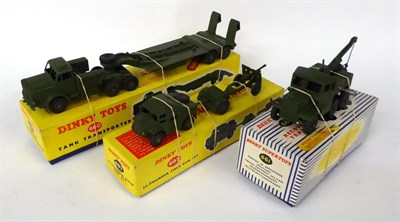 Lot 3433 - Dinky Military 660 Tank transporter, 697 25-pounder field gun set both in yellow boxes and 661...