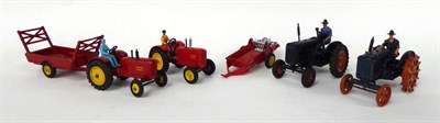 Lot 3465 - Britains Two Diecast Tractors Fordson and Fordson 'Spud-picker'; together with two Dinky Massey...