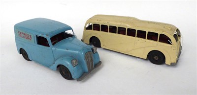 Lot 3467 - Mettoy C/w Diecast Express Delivery van pale blue and Coach cream (both F-G) (2)