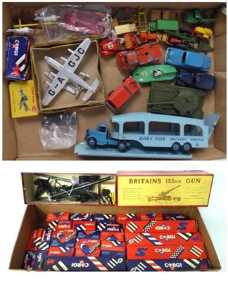 Lot 3473 - Britains 2064 155mm Gun (G-E box G) Dinky 736 Hawker Hunter (boxed) together with various...