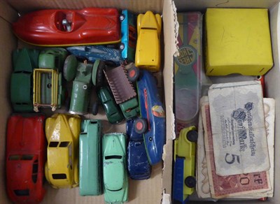 Lot 3477 - Mixed Lot including two Crescent petrol pumps (boxed) Dinky 324/27k Hay rake in yellow card...