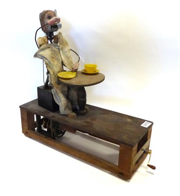 Lot 3478 - Monkey Automaton C1900 with cast metal head and hands, wire arms and glass eyes, sitting at...