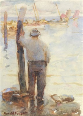 Lot 827 - Harold Knight R.A., R.O.I., R.P., R.W.A. (1874-1961) Fisherman looking out to Sea, Cobbles and...