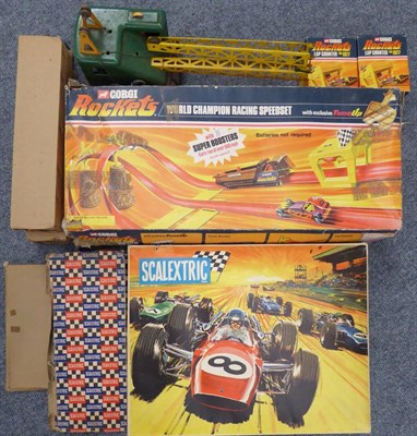 Lot 3482 - Scalextric Sports Set 31 with E-type Jaguar and Ferrari 312 (boxed) together with Corgi Rockets...