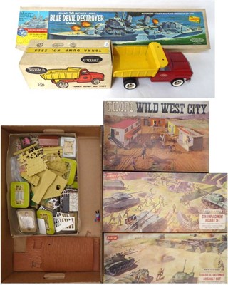 Lot 3496 - Timpo Wild West City (contents unchecked, box G); Airfix Gun Emplacement Assault Set and...