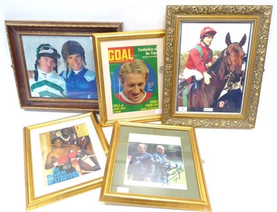 Lot 3 - Five Framed Sporting Autographs Paul Ince, Paul Gascoigne, Dennis Law and two Kieron Fallon...