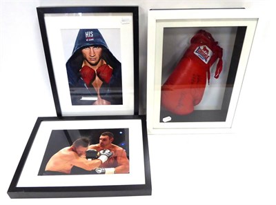 Lot 4 - Klitschko Brothers Signed Lonsdale Boxing Glove in case, signed by both brothers; and two...