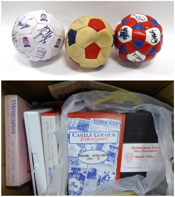 Lot 32 - Football Related Items including three York City signed footballs, copies of In The City...