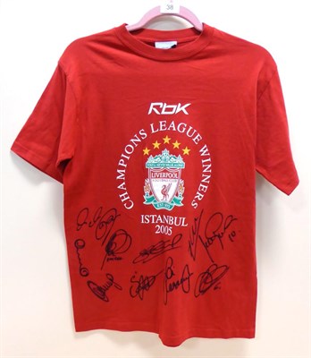 Lot 38 - Liverpool Champions League Cup Winners 2005 Signed Teeshirt signed by Hamann, Luis Garcia,...