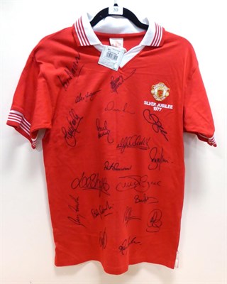 Lot 39 - Manchester United Legends Signed Silver Jubilee Shirt 1977 signed by Macari. McClair, Ferguson,...