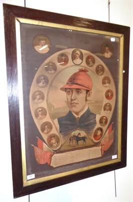 Lot 57 - Fred Archer 1857 Framed Picture with large illustration of the Victorian jockey in Lord...