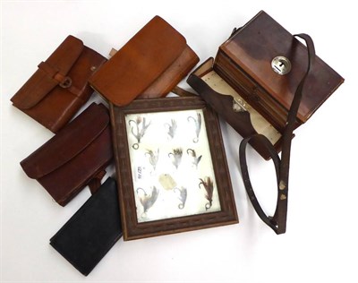 Lot 89 - A Stitched Leather Fly Reservoir, containing three pull out trays containing a selection of...