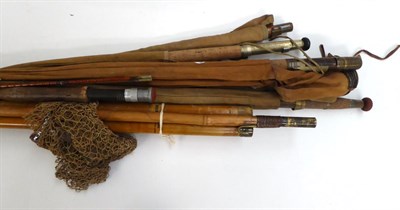 Lot 95 - Four Split Cane Rods, together with a greenheart rod and two Hardy bamboo tubes (poor overall...
