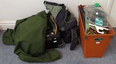 Lot 103 - Mixed Tackle, including boxes of lures, flies and floats, tackle bag, nets, waders, jackets etc