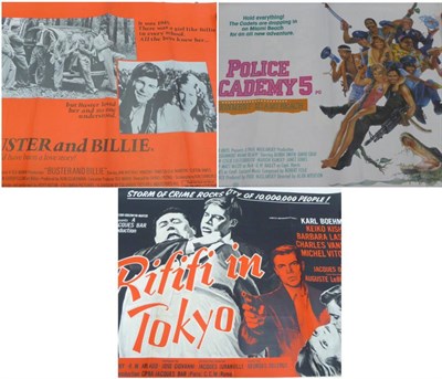 Lot 149 - Quad Film Posters Police Academy 5, Rififi In Toyko and Buster and Billie (3)