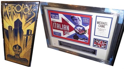 Lot 161 - The Italian Job Display With Michael Caine Signature together with a reproduction Metropolis poster