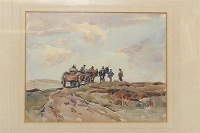 Lot 846 - Frederick (Fred) Lawson (1888-1968) Figures beside a Horse and Cart on an Open moor Signed with the