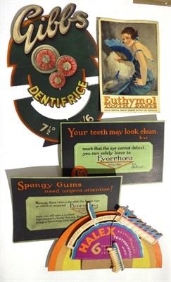 Lot 190 - Five Shop Advertising Showcards for Tooth Products, comprising a cut-out Halex Toothbrushes...