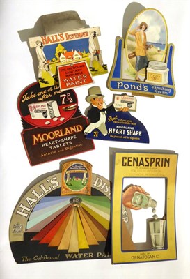 Lot 195 - Six Cut-Out Shop Advertising Showcards, comprising Genasprin, Ponds Cream, two Moorland Heart...