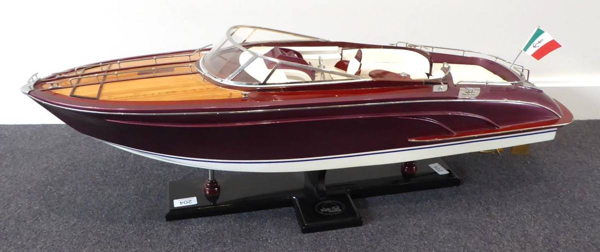 Lot 204 - Speedboat - A Nicely Made Production Model with metallic burgundy hull, wood effect decking,...