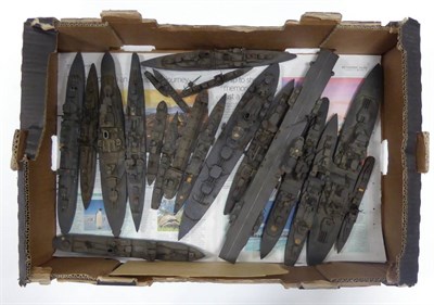 Lot 205 - Wartime Ship Recognition Models a collection of 20 wooden scale models most with typed paper...