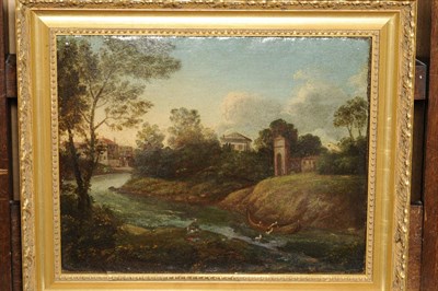 Lot 852 - Circle of Gaspard Dughet (17th/18th century) River Landscape with Figures Swimming beside a...