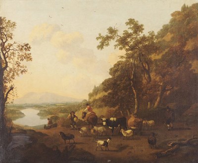 Lot 853 - Attributed to Abraham van Beyeren (1620-1690) Dutch Pastoral Scene with Shepherd, Sheep, Cattle and