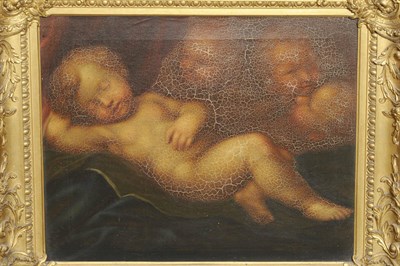 Lot 855 - Italian School (19th century) Three Naked Infants reclining on Drapery Oil on canvas, 40cm by 48cm