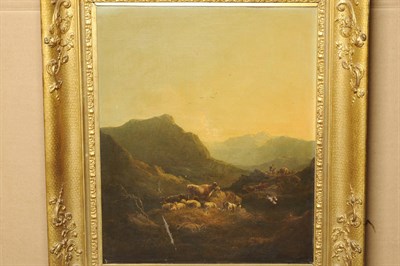 Lot 857 - Attributed to Thomas Walmsley (1763-1806) Mountainous Landscape with a Shepherd, Sheep, Cattle...