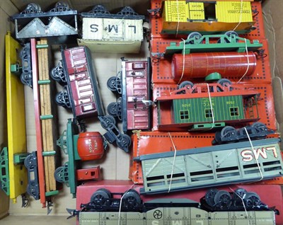 Lot 284 - Hornby Series O Gauge Rolling Stock No.2 High Capacity LMS, No.2 Cattle LMS, large lettering;...