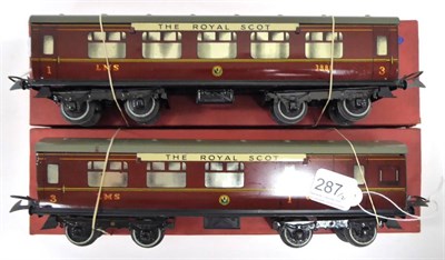 Lot 287 - Hornby Series O Gauge Two No.2 LMS Corridor Coaches Brake/composite 6844 with corridor...