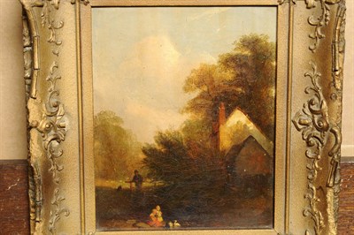 Lot 858 - William Mulready R.A. (1786-1863) "A Surrey Cottage", children with ducks beside a pond, a shepherd