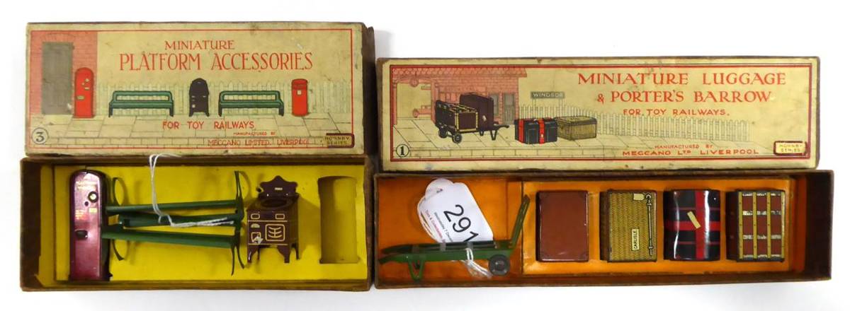 Lot 291 - Hornby Series Two Accessory Sets 1 Miniature Luggage & Porters Barrow and 3 Miniature Platform...