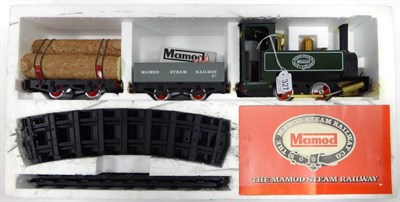 Lot 327 - Mamod Live Steam O Gauge Tank Goods Set with 0-4-0 locomotive (G-E, has been fired) two wagons...