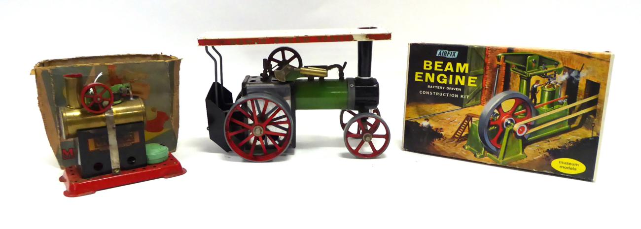 Lot 328 - Mamod Live Steam Traction Engine (G) MM1 Stationary engine (G-F box P) Airfix Beam Engine Kit...