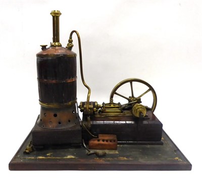 Lot 334 - Scratch Built Live Steam Engine c1900, constructed in brass/wood with single cylinder, single...