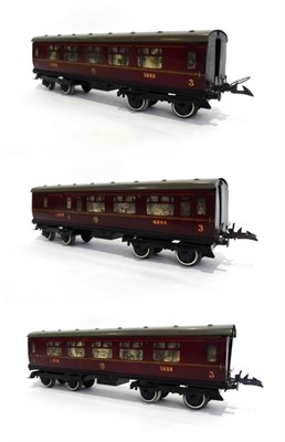 Lot 360 - Hornby O Gauge Three No.2 LMS Coaches two 1st/3rd 3888s and brake/composite 6844 (all G-F) (3)