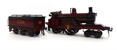 Lot 406 - Bing O Gauge C/w 4-2-2 Johnson Single Locomotive Midland Railway 650 and six wheel tender, with A W