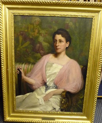 Lot 873 - Circle of The Hon. John Collier (1850-1934) Portrait of Jemima Rachell Powell, seated, wearing...