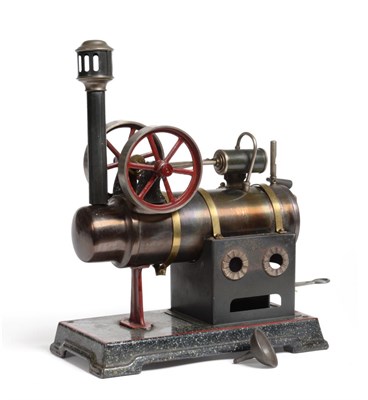 Lot 467 - Falk Live Steam Stationary Engine with horizontal boiler mounted above burner, with single...