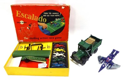 Lot 469 - Chad Valley Escalado (boxed) a reproduction Wallworks cast iron truck and a Transformer (3)